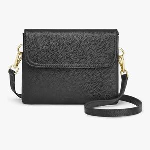 Black Crossbody Small Pebbled Leather Bag with Gold Accents